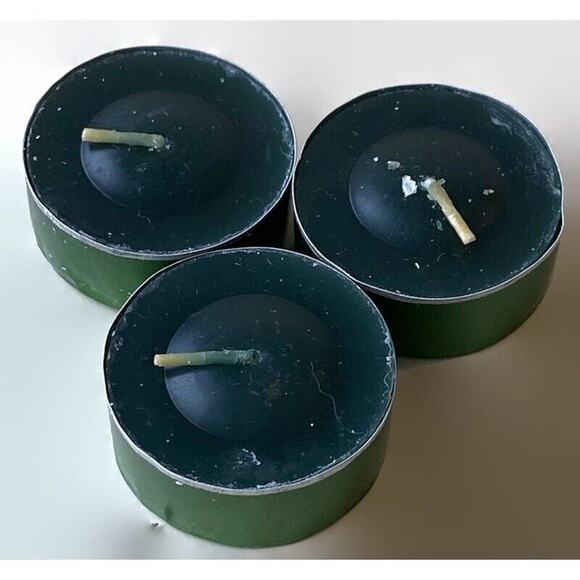 3 Scented Tealight Candles Pine Fragrance Individuals Green Tin Holder Unused - Picture 1 of 5